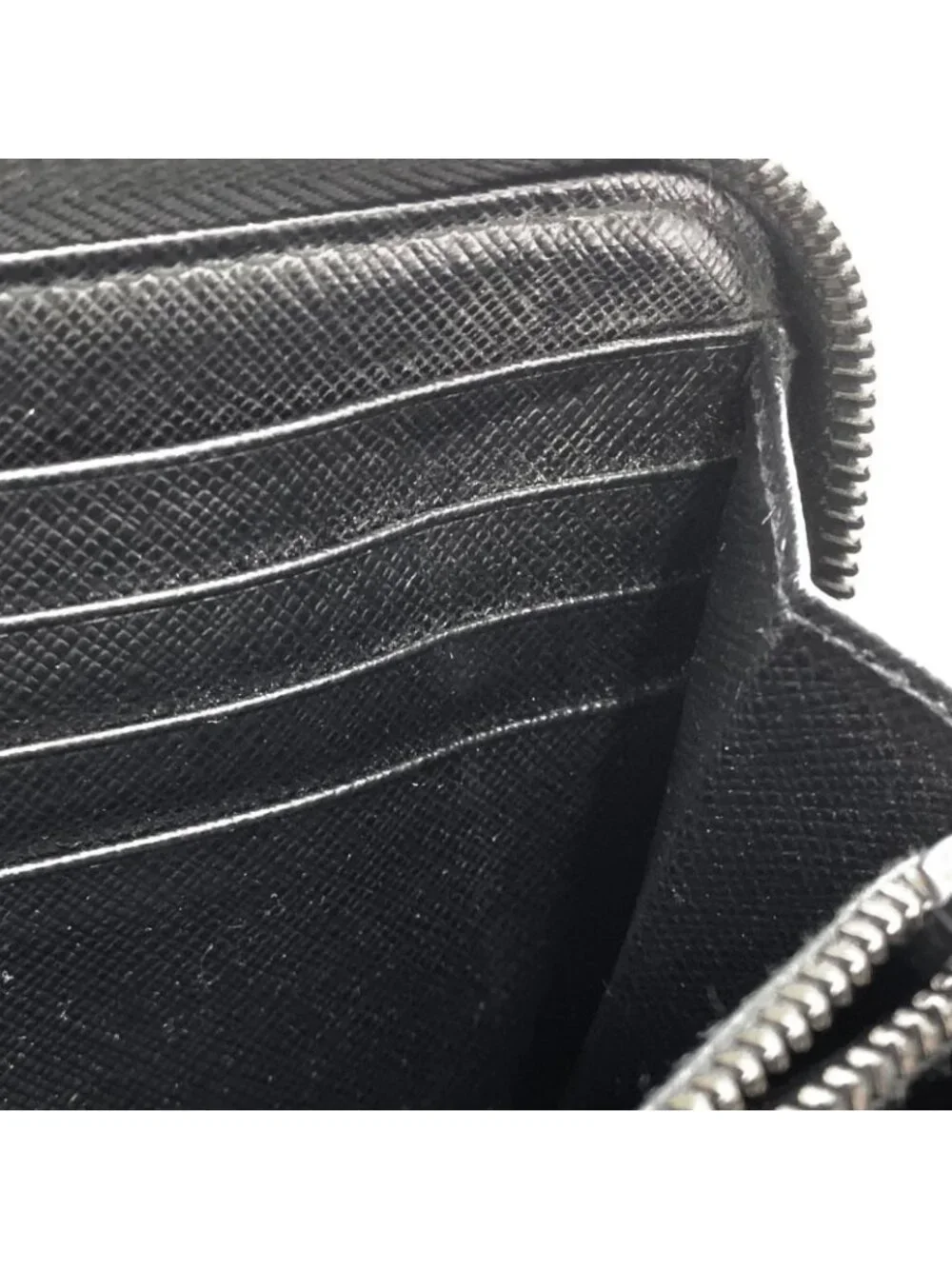 Prada Triangle Logo Zip Around Saffiano Leather Black Wallet